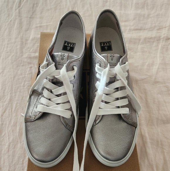 Frye Shoes - Frye Metallic Leather Silver Women's Sneakers, Size 9